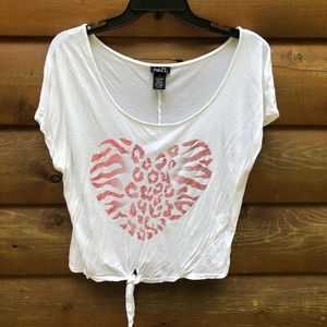 Rue 21 white cheetah-zebra heart t shirt with tie